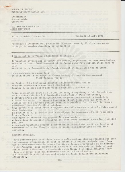 BULLETIN DE L'APRE N°31 (1973)