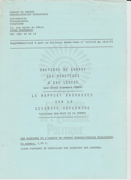 SUPPLEMENT DU BULLETIN DE L'APRE N°115-116 (1975)