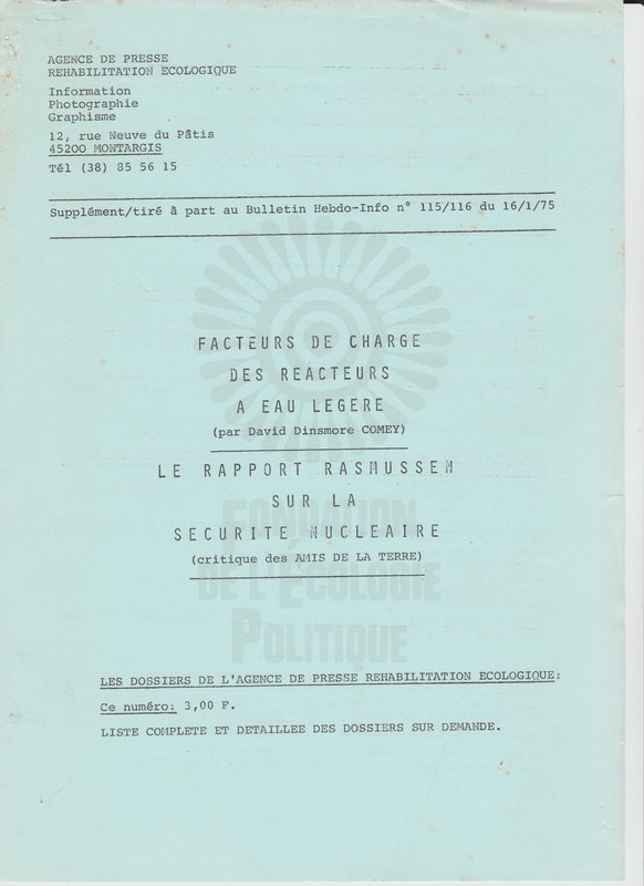 SUPPLEMENT DU BULLETIN DE L'APRE N°115-116 (1975)