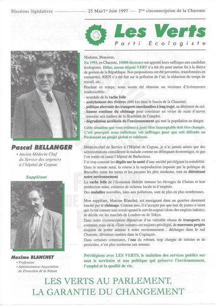 PASCAL BELLANGER (législatives 1997)