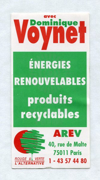 ÉNERGIES RENOUVELABLES produits recyclables (présidentielle 1995)