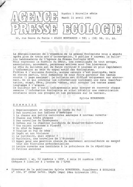 Les premiers groupes écologistes par Yves Frémion (2007)