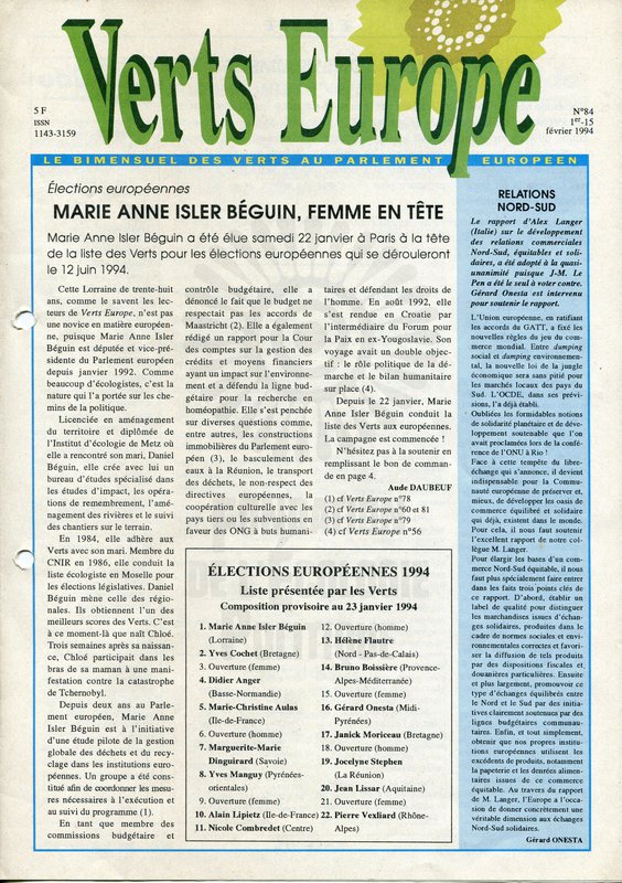 Verts Europe n°84 (1993)
