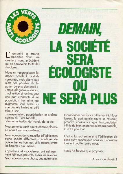Demain, la société sera écologiste ou ne sera plus (1983)