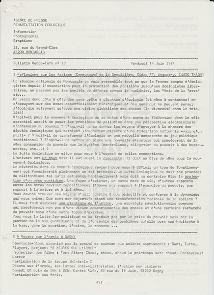 BULLETIN DE L'APRE N°73 (1974)