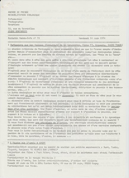 BULLETIN DE L'APRE N°73 (1974)