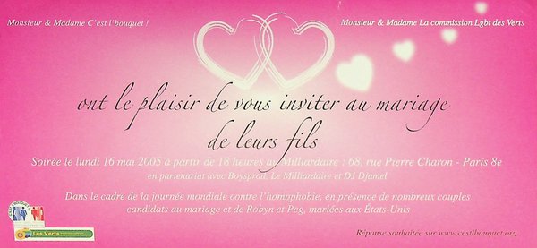 Invitation à une soirée dans le cadre de la journée mondiale contre l'homophobie (mai 2005)