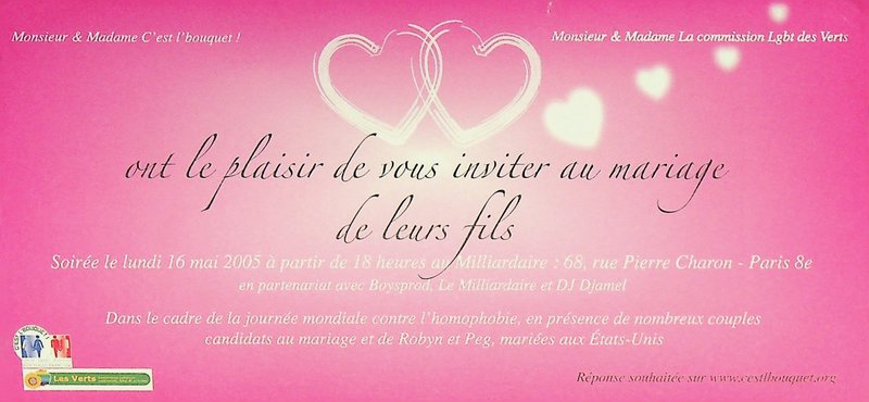 Invitation à une soirée dans le cadre de la journée mondiale contre l'homophobie (mai 2005)
