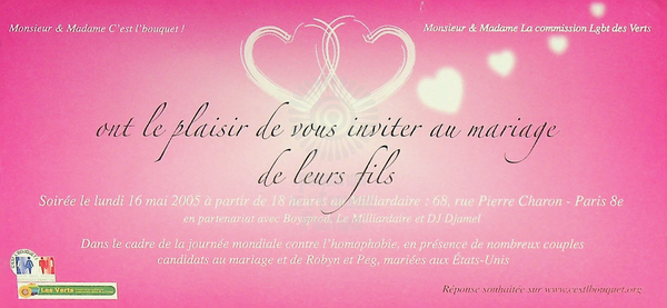Invitation à une soirée dans le cadre de la journée mondiale contre l'homophobie (mai 2005)