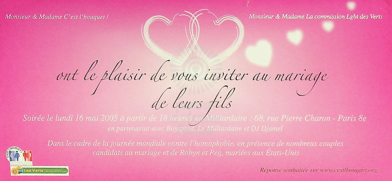 Invitation à une soirée dans le cadre de la journée mondiale contre l'homophobie (mai 2005)