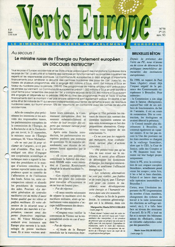 Verts Europe n°79 (1993)