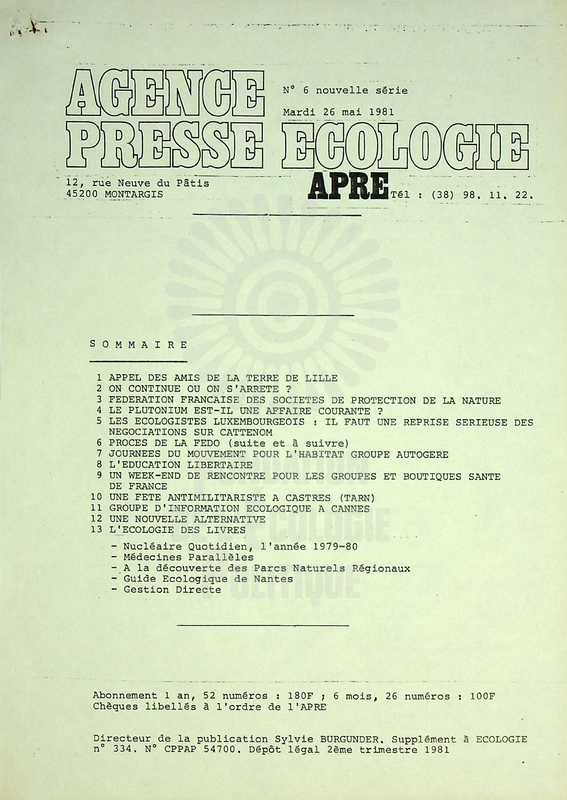 AGENCE PRESSE ECOLOGIE N°6 (1981)