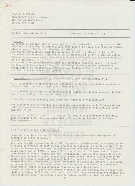 BULLETIN DE L'APRE N°7 (1973)