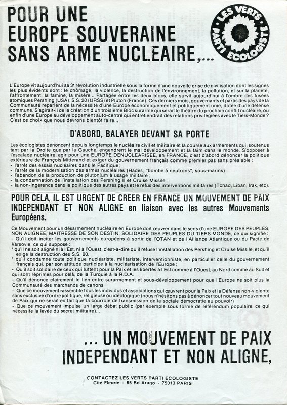 POUR UNE EUROPE SOUVERAINE SANS ARME NUCLÉAIRE, … (1985)