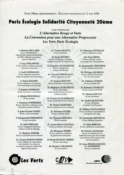 Paris Écologie Solidarité Citoyenneté 20ème (municipales 1995)
