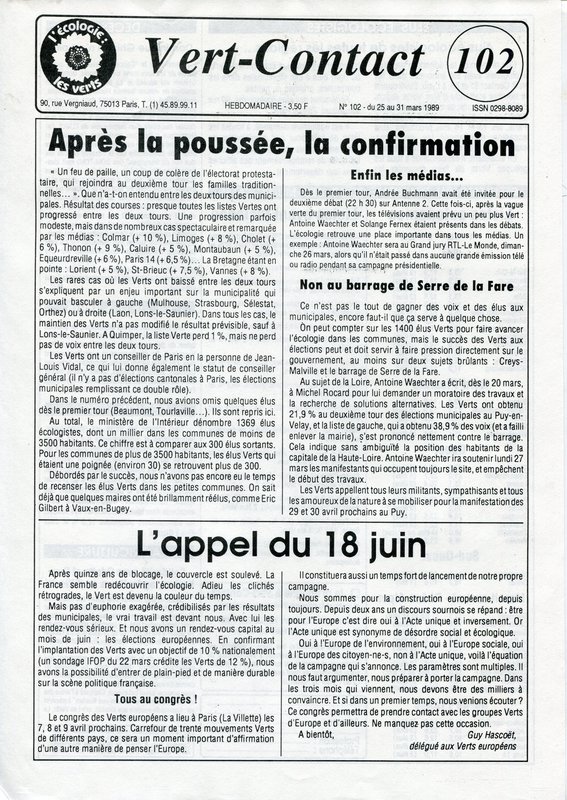 Vert Contact n°102 (1989)