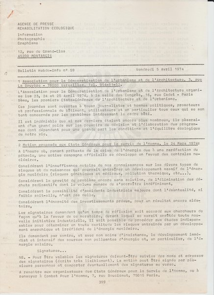 BULLETIN DE L'APRE N°59 (1974)