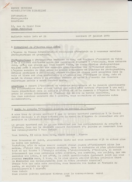 BULLETIN DE L'APRE N°29 (1973)