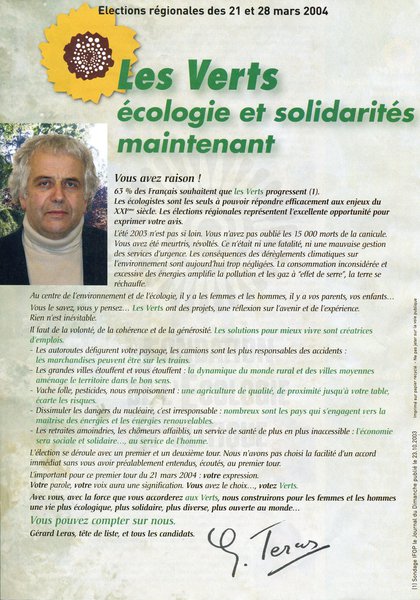 Les Verts écologie et solidarités maintenant (régionales 2004)