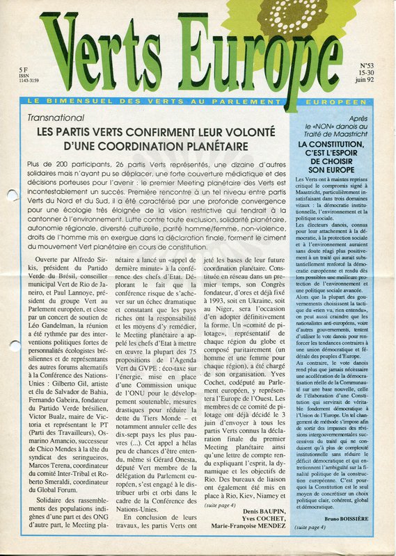 Verts Europe n°53 (1992)