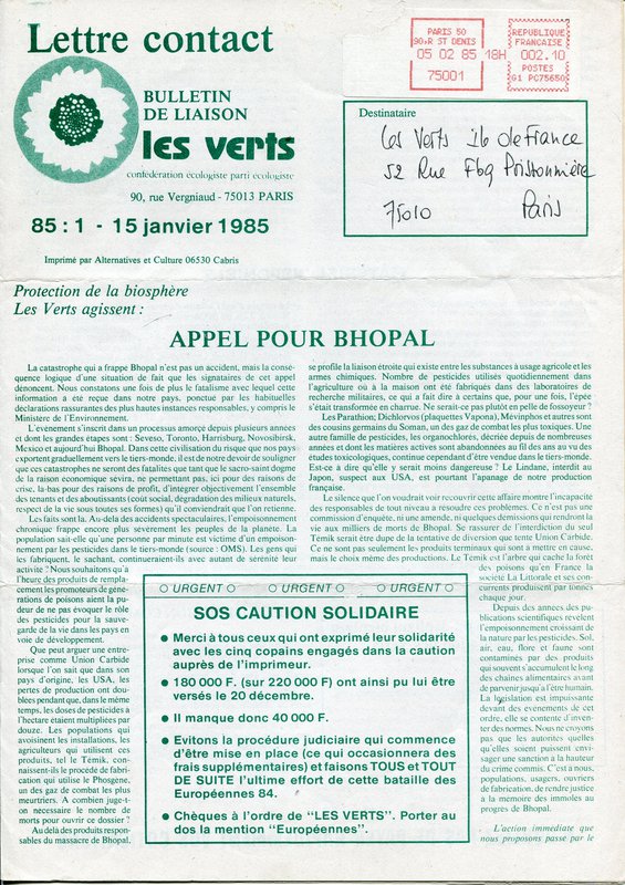 Lettre contact n°1 (1985)