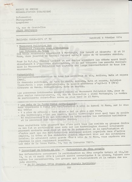 BULLETIN DE L'APRE N°52 (1974)