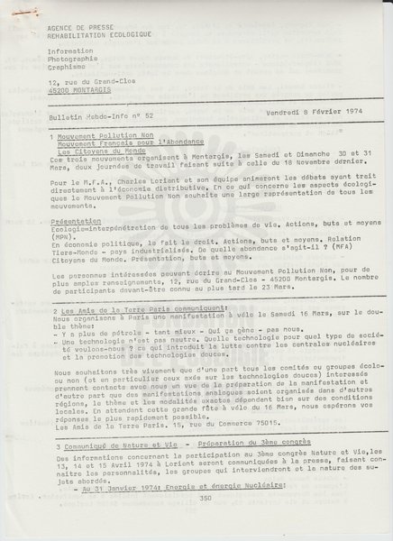 BULLETIN DE L'APRE N°52 (1974)