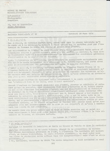 BULLETIN DE L'APRE N°58 (1974)