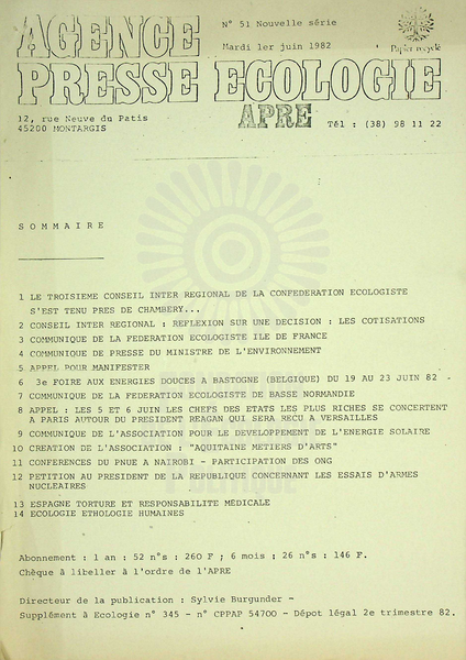 AGENCE PRESSE ECOLOGIE N°51 (1982)