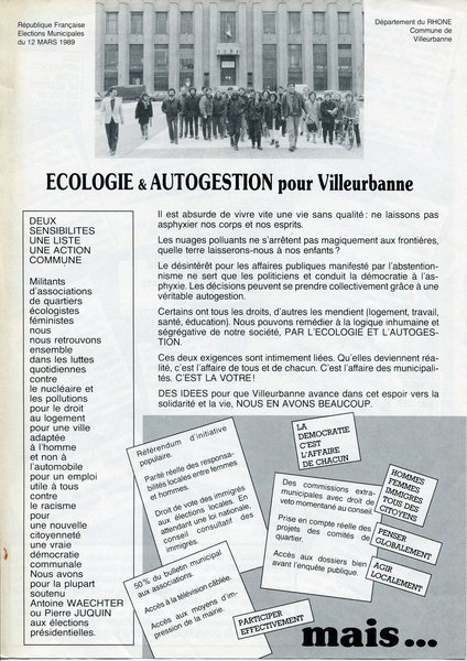 ECOLOGIE & AUTOGESTION pour Villeurbanne (municipales 1989)