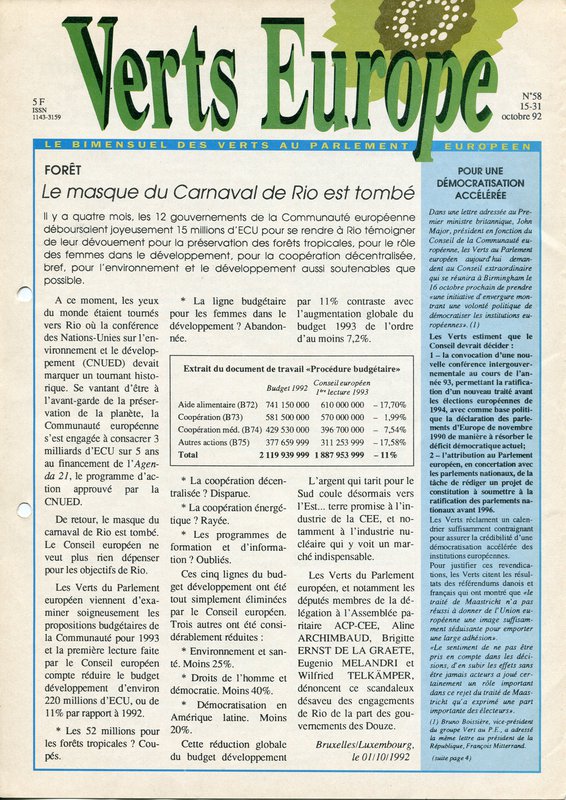 Verts Europe n°58 (1992)