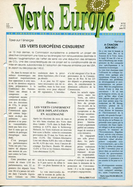 Verts Europe n°52 (1992)