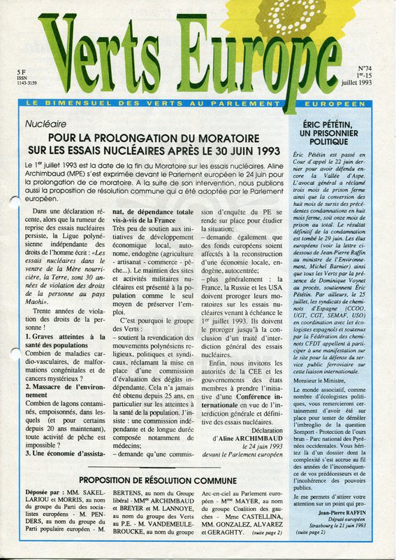 Verts Europe n°74 (1993)