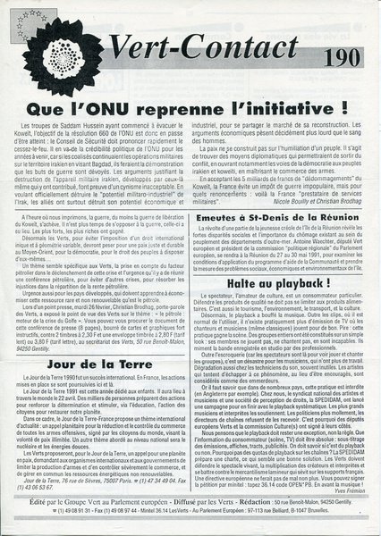 Vert-Contact n°190 (1991)