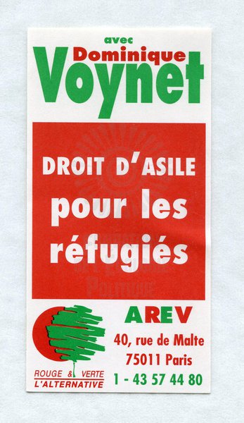 DROIT D'ASILE pour les réfugiés (présidentielle 1995)