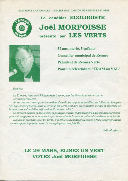 LE CANDIDAT ÉCOLOGISTE JOËL MORFOISSE (cantonales 1992)