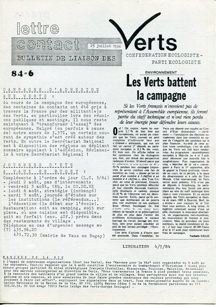 Verts lettre contact n°6 (1984)