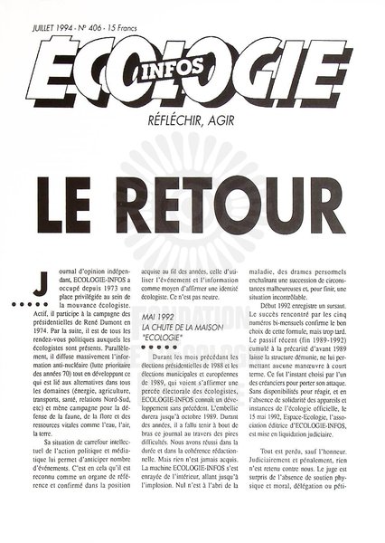 ECOLOGIE INFOS N°406 (1994)