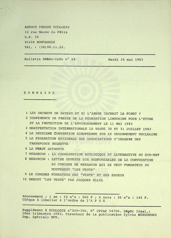 AGENCE PRESSE ECOLOGIE N°68 (1983)