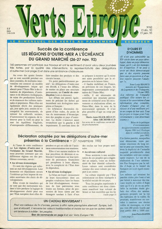 Verts Europe n°62 (1992-&993)