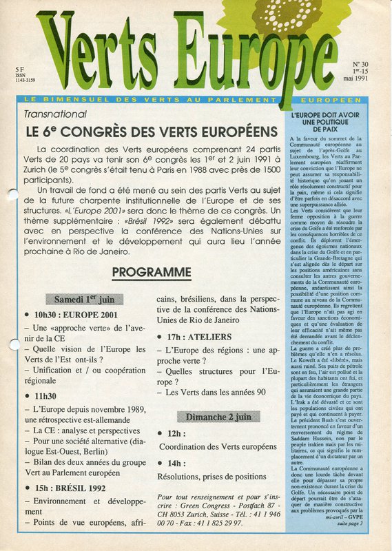 Verts Europe n°30 (1991)