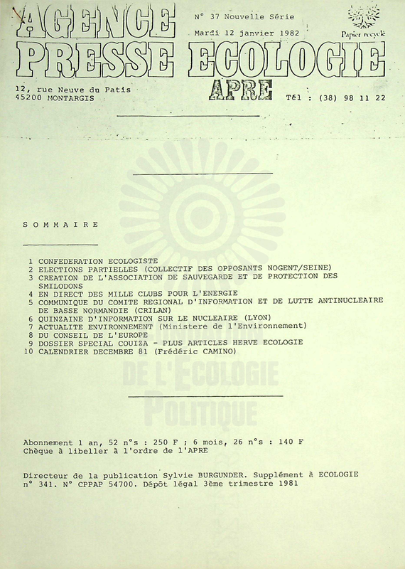 AGENCE PRESSE ECOLOGIE N°37 (1982)