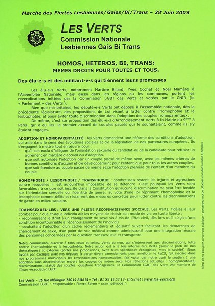 Tract pour la Marche des Fiertés (2003)