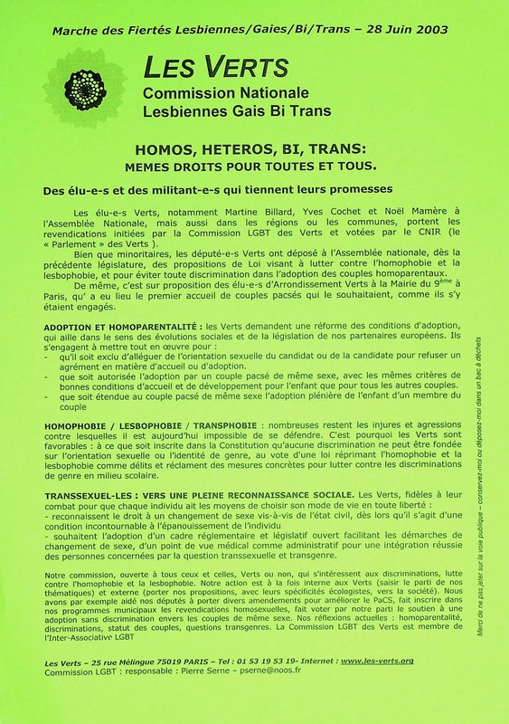 Tract pour la Marche des Fiertés (2003)