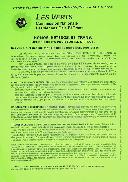 Tract pour la Marche des Fiertés (2003)