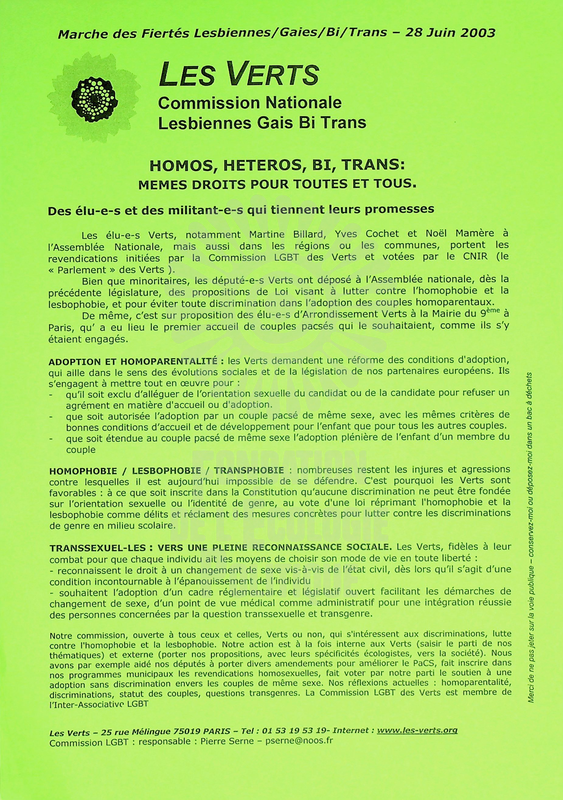 Tract pour la Marche des Fiertés (2003)