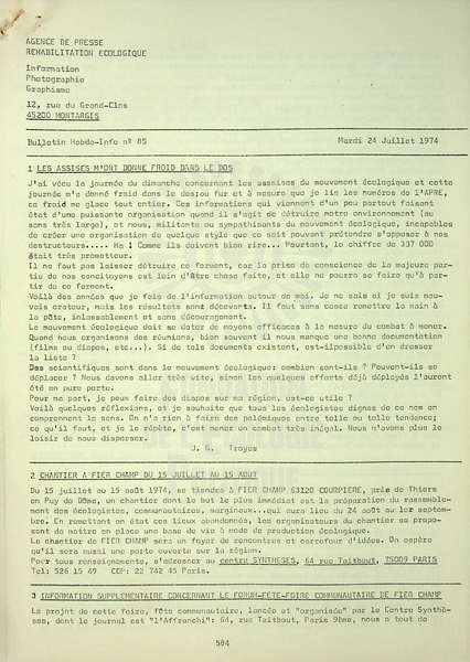 BULLETIN DE L'APRE N°85 (1974)