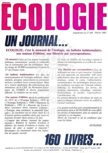 SUPPLEMENT ECOLOGIE N°343 (1982)