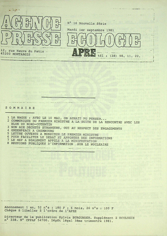 AGENCE PRESSE ECOLOGIE N°16 (1981)