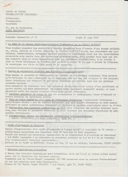 BULLETIN DE L'APRE N°72 (1974)